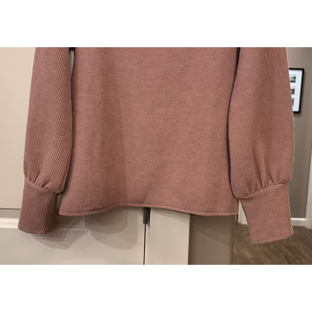 Madewell Women's Dusty Pink/Rose Ottoman Rib Square Neck Puffed Cuff Knit Top L - Picture 3 of 7